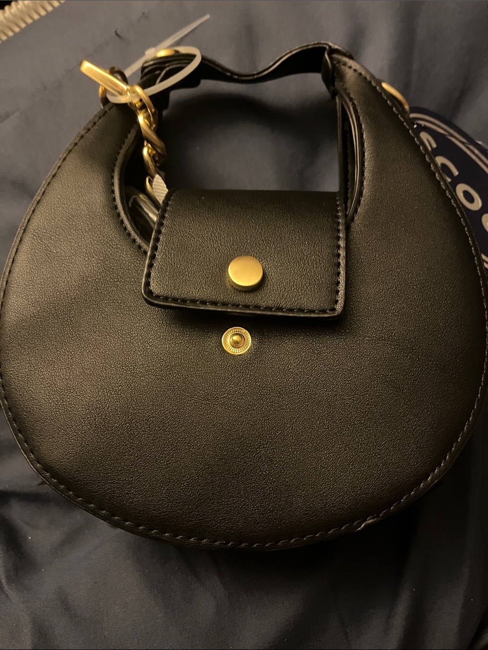 Classic Black Mini Crescent Bag with Gold Accents